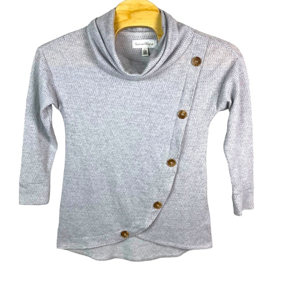 French Laundry Sweater Womens Sm Grey‎ Long Sleeve Cowl Neck Soft Button Details - Picture 1 of 8